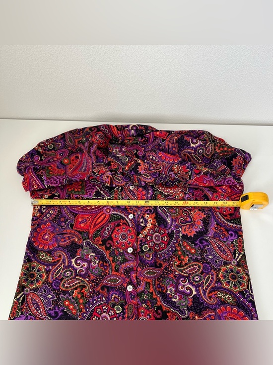 Vintage Paisley Button Shirt Women Medium Purple Red Retro Boho 90s Blouse - Picture 6 of 10